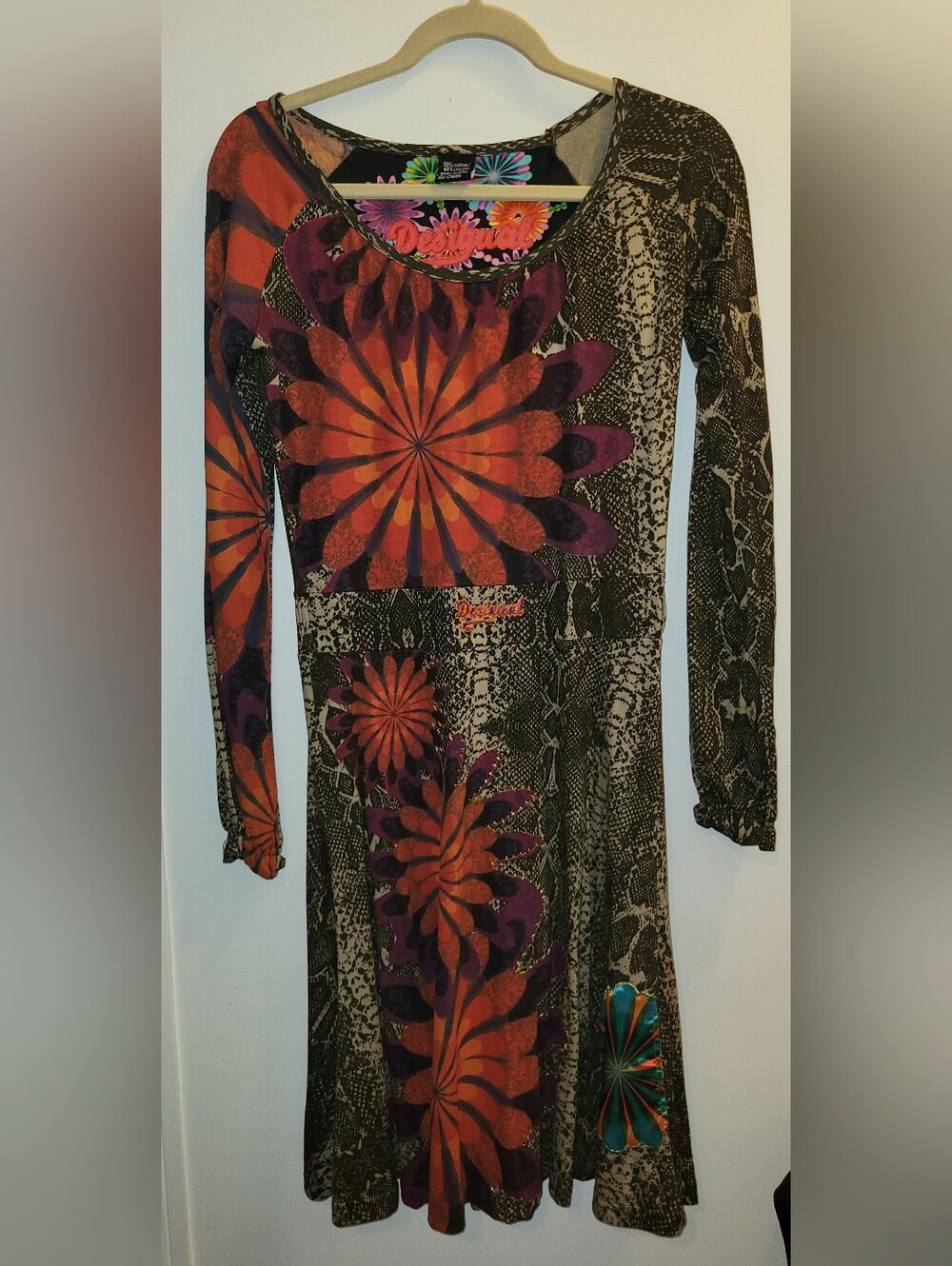 Desigual "Tiffannelle" Medallion Snake Print Long Sleeve Dress - Size M